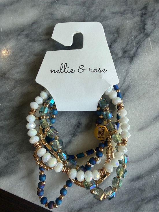 Kinsley Armelle Jewelry - Kinsley Armelle Blue, White and Gold Layered Bead Bracelet Set